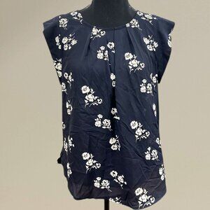 Navy Blue Floral Sleeveless Blouse